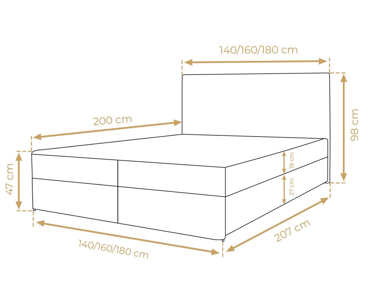 BOXBETT SEVDAYLA 180x200 cm mit Bettkasten und Matratze - Hellgrau + TOPPER - Hellgrau/Schwarz, Holz/Holzwerkstoff (180/200cm) - AX Living