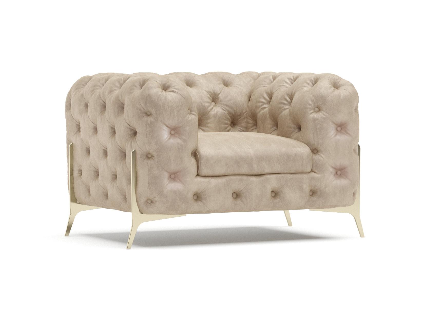 CHESTERFIELD-SESSEL Vertex Beige Samt - Beige/Goldfarben, Holz/Textil (125/75/100cm) - S-Style Möbel