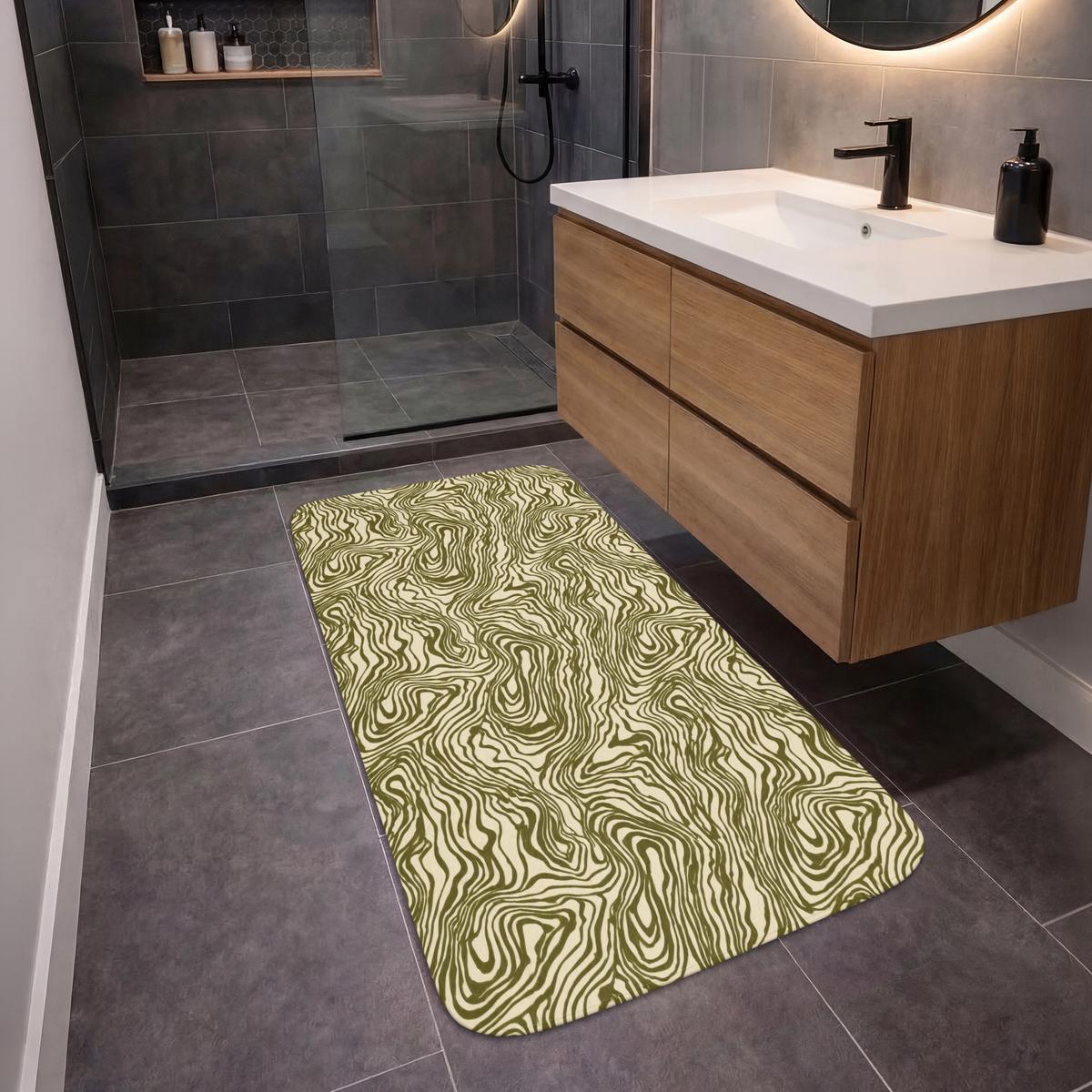 BADEMATTE Abstrakt - Marmor - Grün 60x120 cm - Dunkelgrün, Textil (60/120cm) - OnlyWow