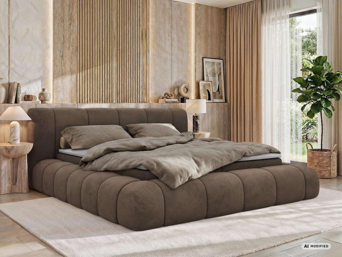 BOXBETT NUBEA 140/200 - Braun Velvet - Topper Visco - H4 - Schwarz/Braun, Kunststoff/Textil (140/200cm) - MKS