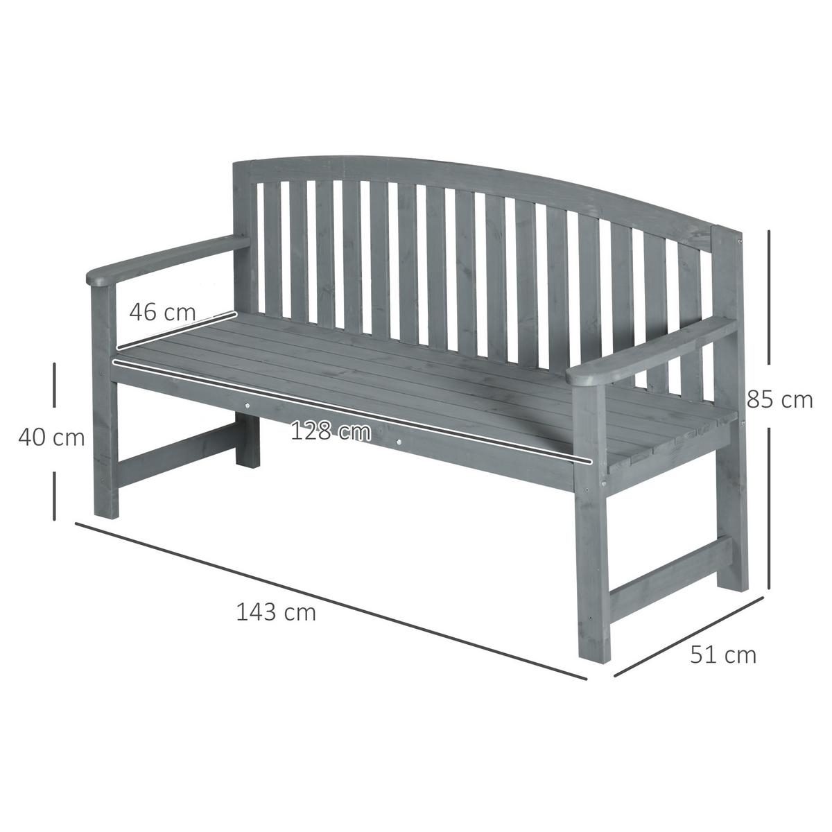 GARTENBANK 2-Sitzer Grau 143/51/85 cm - Grau, Holz (51/85/143cm) - Outsunny