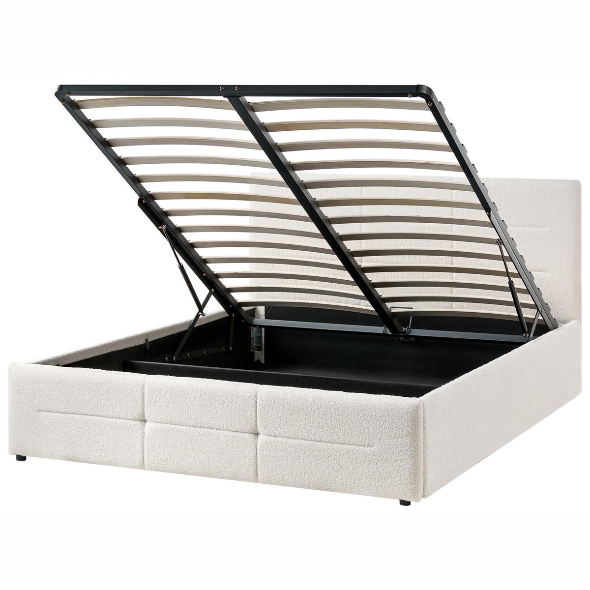 BETT mit Stauraum 140/200 Bouclé Cremeweiß Massognes - Creme, Textil (140/200cm) - Beliani