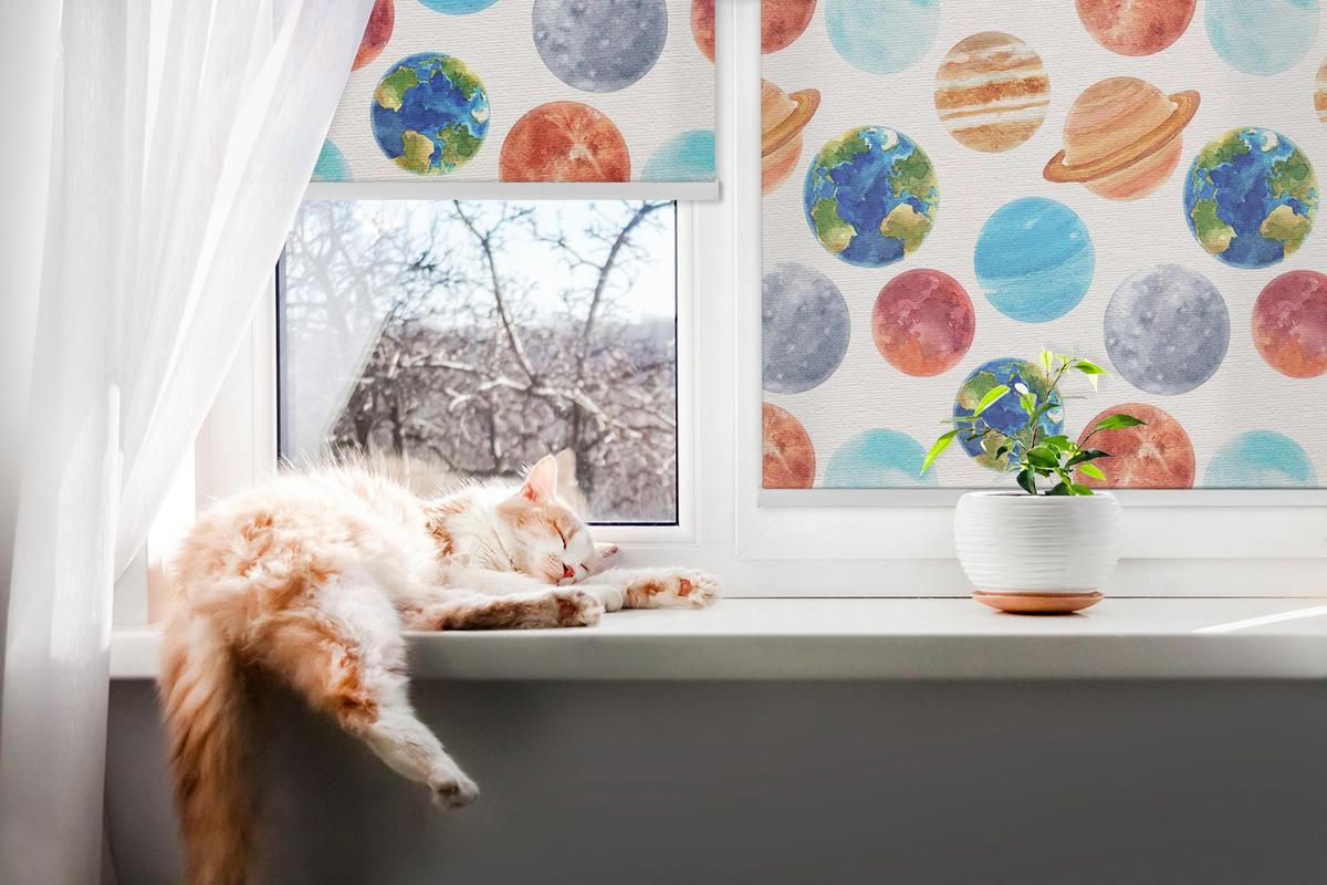 INNENROLLO - Fensterrollo - Rollo - 100x100 cm - Planeten - Orange, Kunststoff (100/100/0.5cm) - TULUP