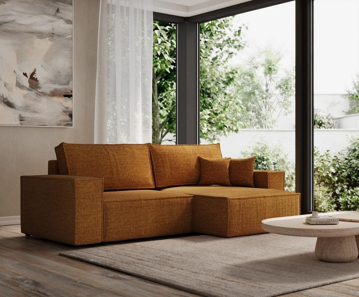 ECKSOFA CAVO mit Schlaffunktion Honiggelb im City Stoff - Schwarz/Honig, Holz/Holzwerkstoff (255/148cm) - AltaBeds