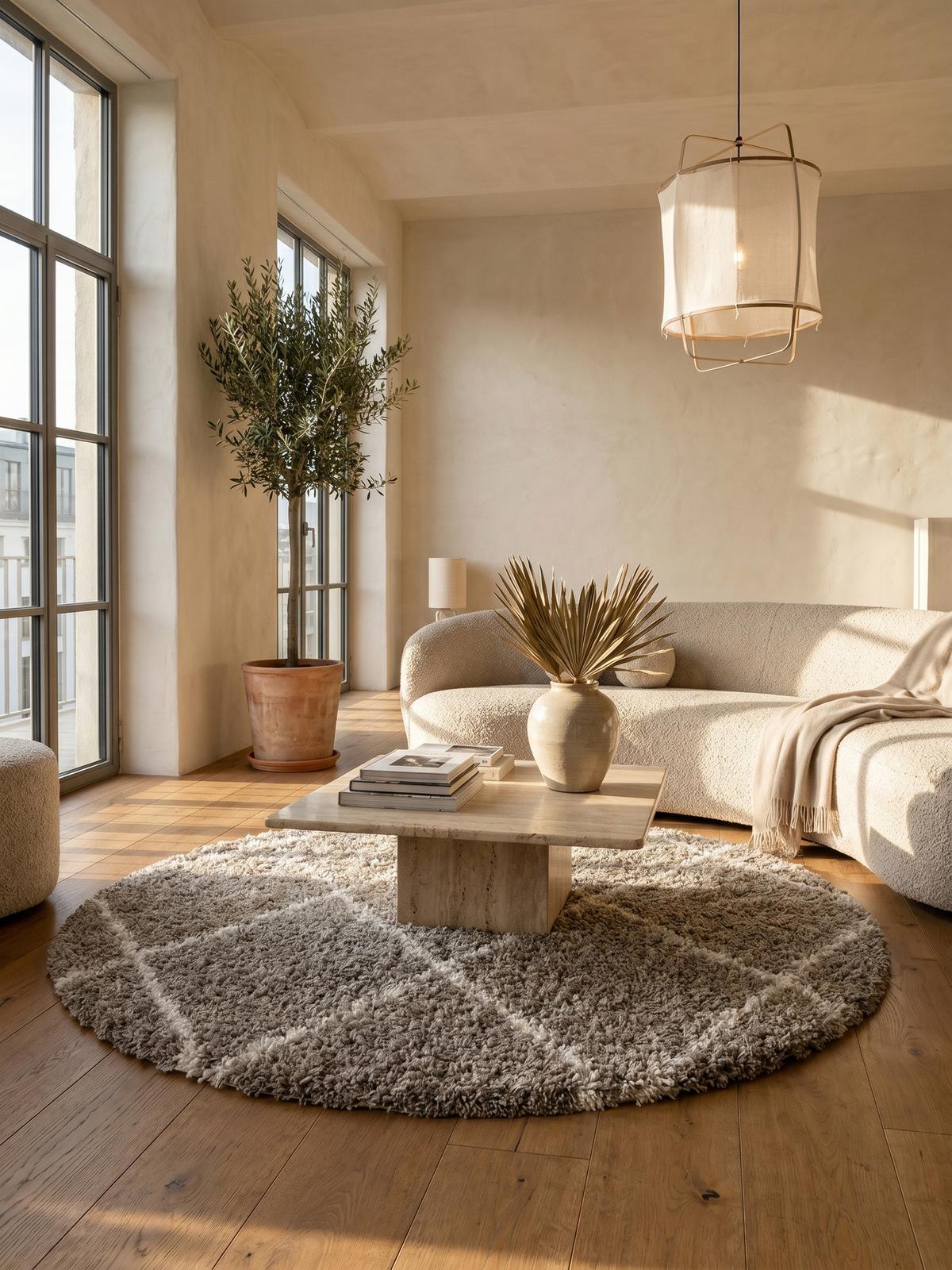 HOCHFLORTEPPICH DOLOMIT, geometrisch, Beige, Ø 80 cm - Beige, Textil (80/80cm) - KADIMA DESIGN
