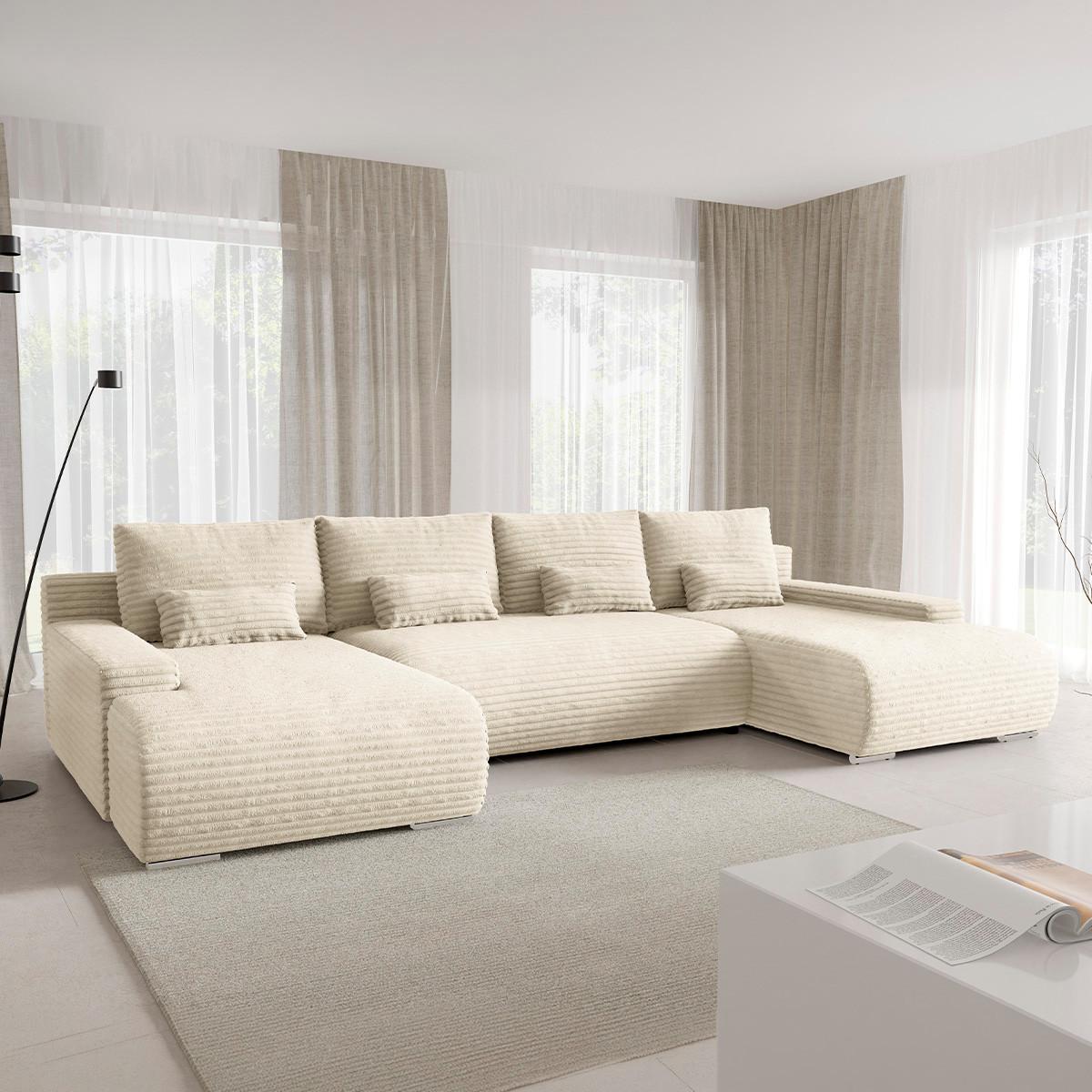 PANORAMASOFA Ivana 4 Sitzplätze Gebrochenes Weiß - Weiß, Holz (350/85/172cm) - Petits-meubles