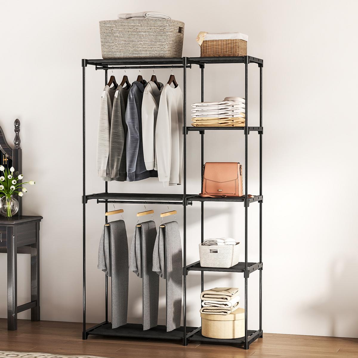 KLEIDERSCHRANK Vliesstoff Stahl Schwarz - Schwarz, Textil (43/185/111cm) - HOMCOM