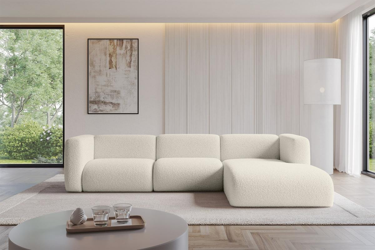 ECKSOFA Ottomane Rechts MIRA-L2 318x179x89 Beige Bouclé - Kaschmir/Beige, Holzwerkstoff/Kunststoff (318/179cm) - ALTDECOR