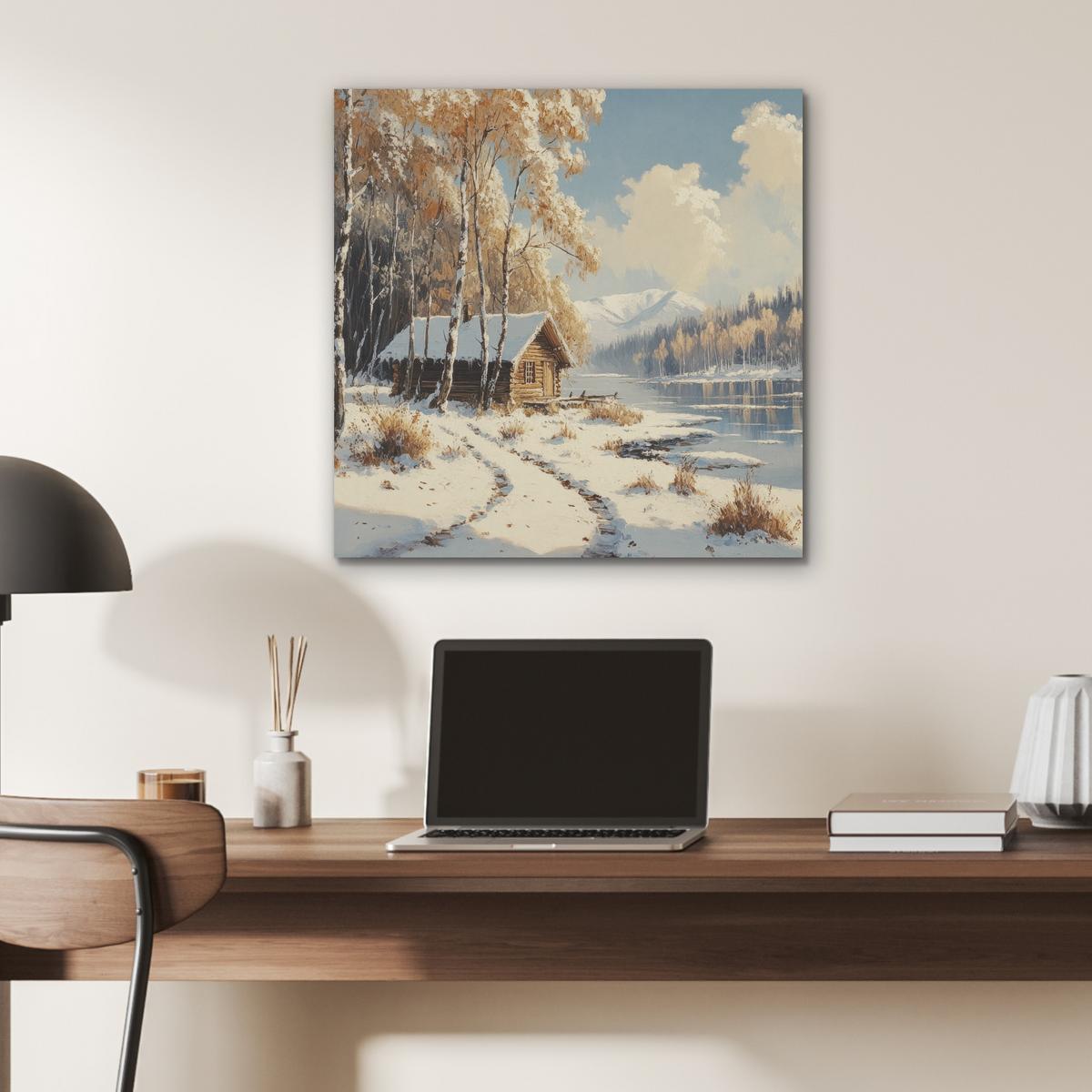 AKUSTIKBILD Winter - Schnee - Zuhause - Natur Wandbilder 60x60 cm - Hellbraun, Kunststoff (60/60/0.9cm) - MuchoWow