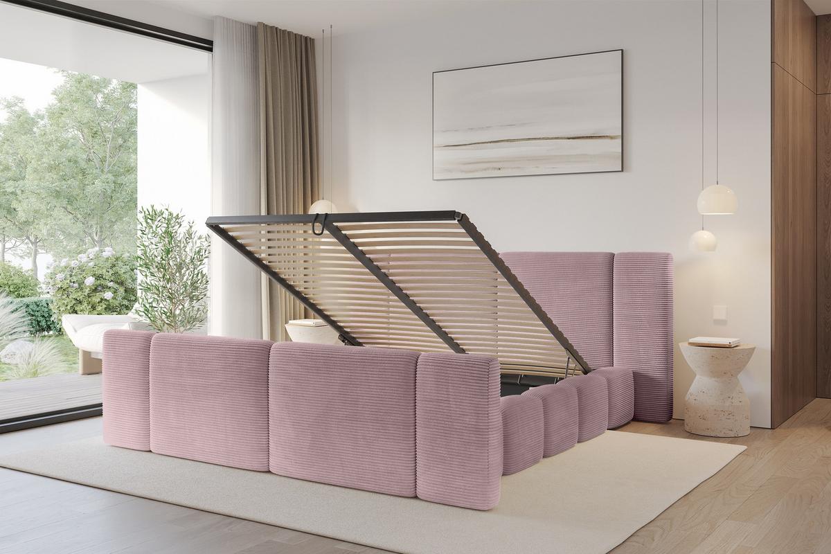POLSTERBETT mit Bettkasten, Fußteil und Lattenrost, Bett mit Matratze H3/H4 - NILO-Z 120x200 Rosa - Rosa, Holzwerkstoff/Textil (120/200cm) - ALTDECOR
