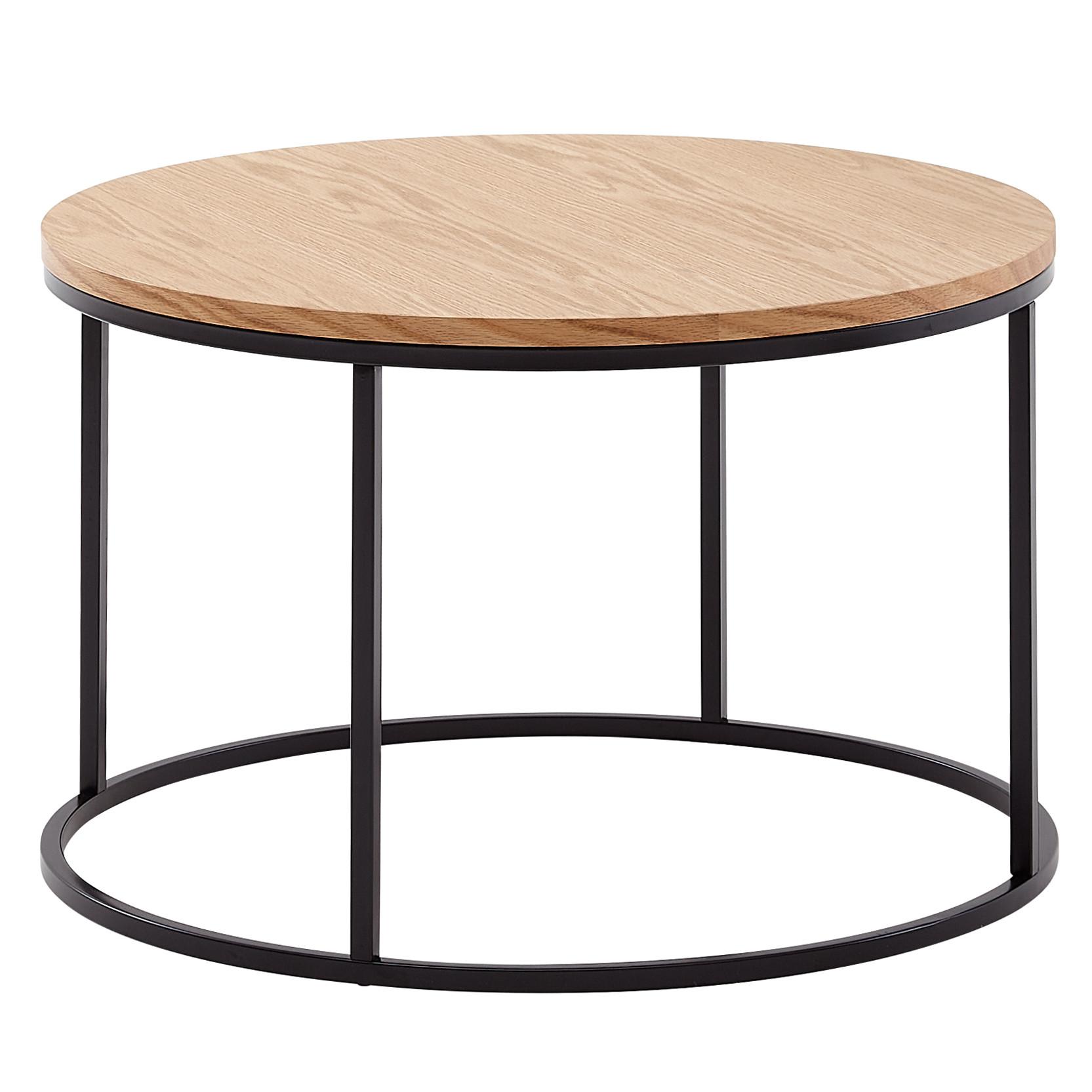 COUCHTISCH Rund in Eichefarben, Holz-Metall-Kombination, Modernes Design, Maße: 70x70x45 cm - Schwarz/Braun, Metall (70/70/45cm) - KADIMA DESIGN