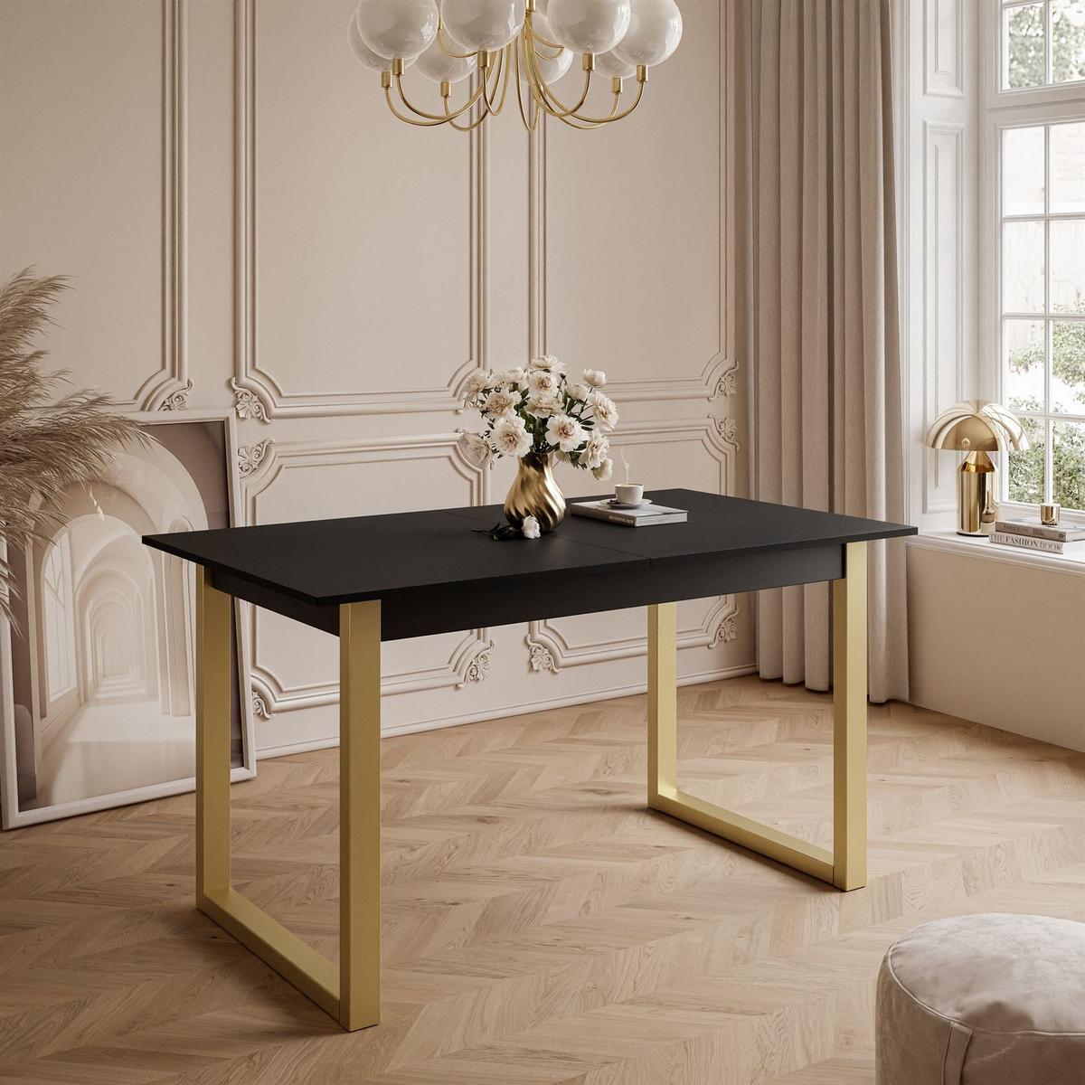 ESSTISCH ARTON GOLD II 140-195 cm für 6-8 Personen - Goldfarben/Schwarz, Holzwerkstoff/Metall (140/80/77cm) - Lookway