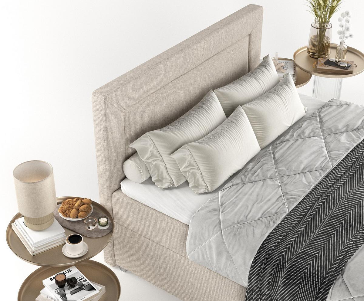 BOXBETT Lontano 140/200 cm Hellbeige im Megan Stoff - Sandfarben/Chromfarben, Holz/Holzwerkstoff (140/200cm) - AltaBeds