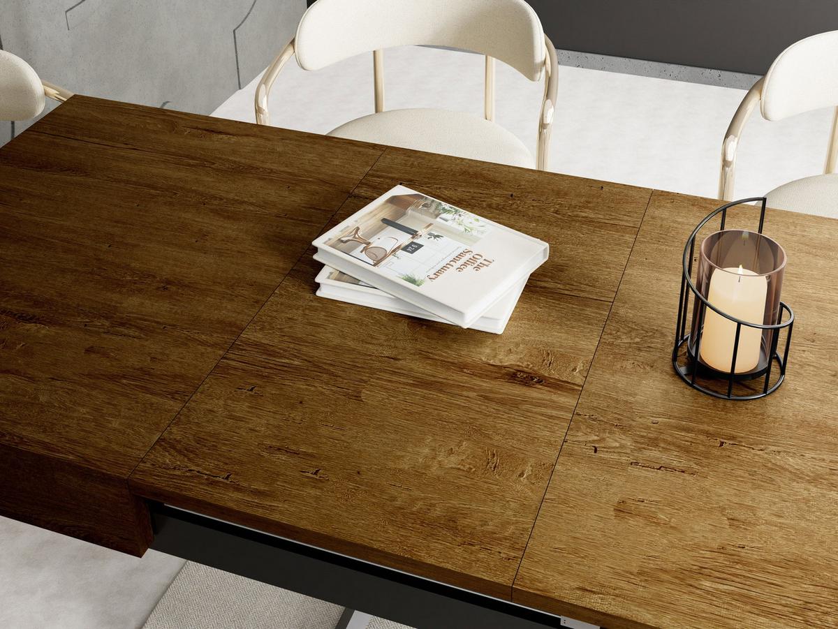 COUCHTISCH Cavetta U höhenverstellbar ausziehbar, Lefkas Eiche 120-200/80/27-76 cm - Alteiche/Schwarz, Holzwerkstoff/Metall (80/200/76cm) - WFL GROUP