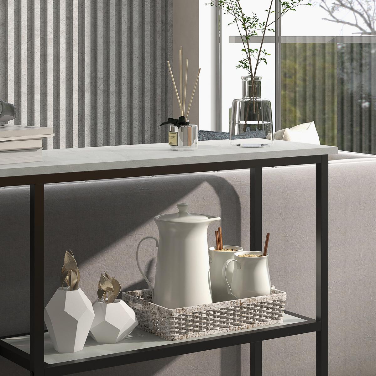 KONSOLENTISCH 2 Regale, 100L x 30B x 80H cm - Weiß, Metall (100/30/80cm) - HOMCOM