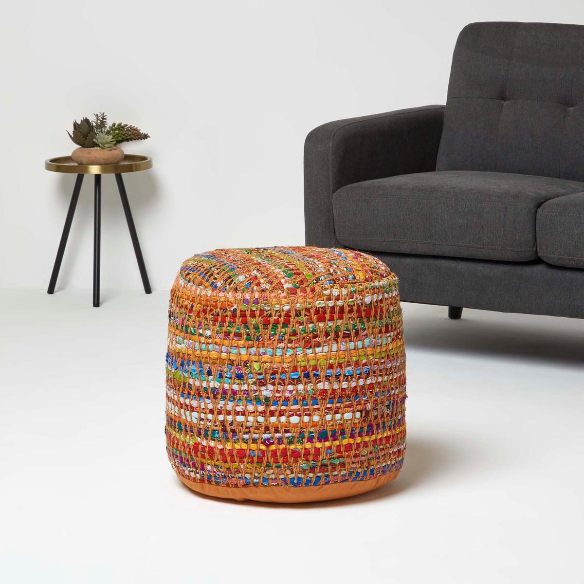 SITZPOUF rund, bunt gemustert 40/40/45 cm - Multicolor, Textil (45/40/45cm) - Homescapes