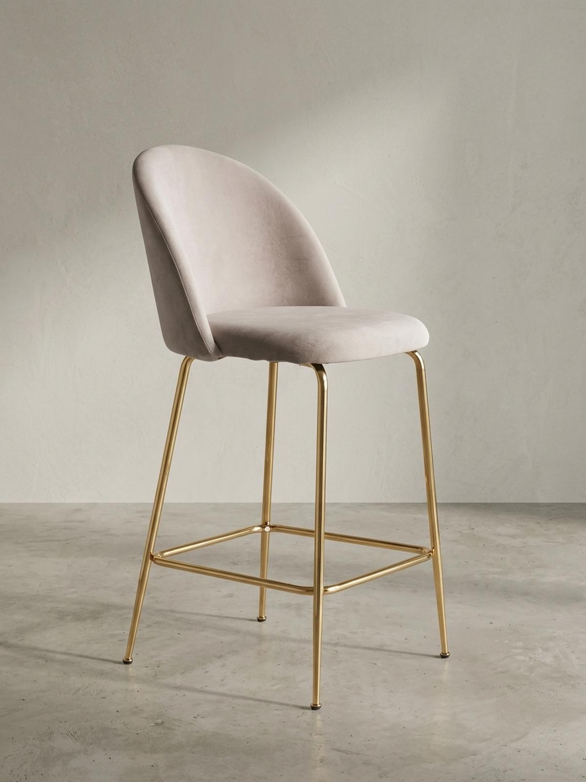 BARHOCKER 2er Set Samt Lehne Goldgestell Skandi-Stil Gepolstert, Beige 50x50x102 cm - Beige/Goldfarben, Textil/Metall (50/102/50cm) - KADIMA DESIGN