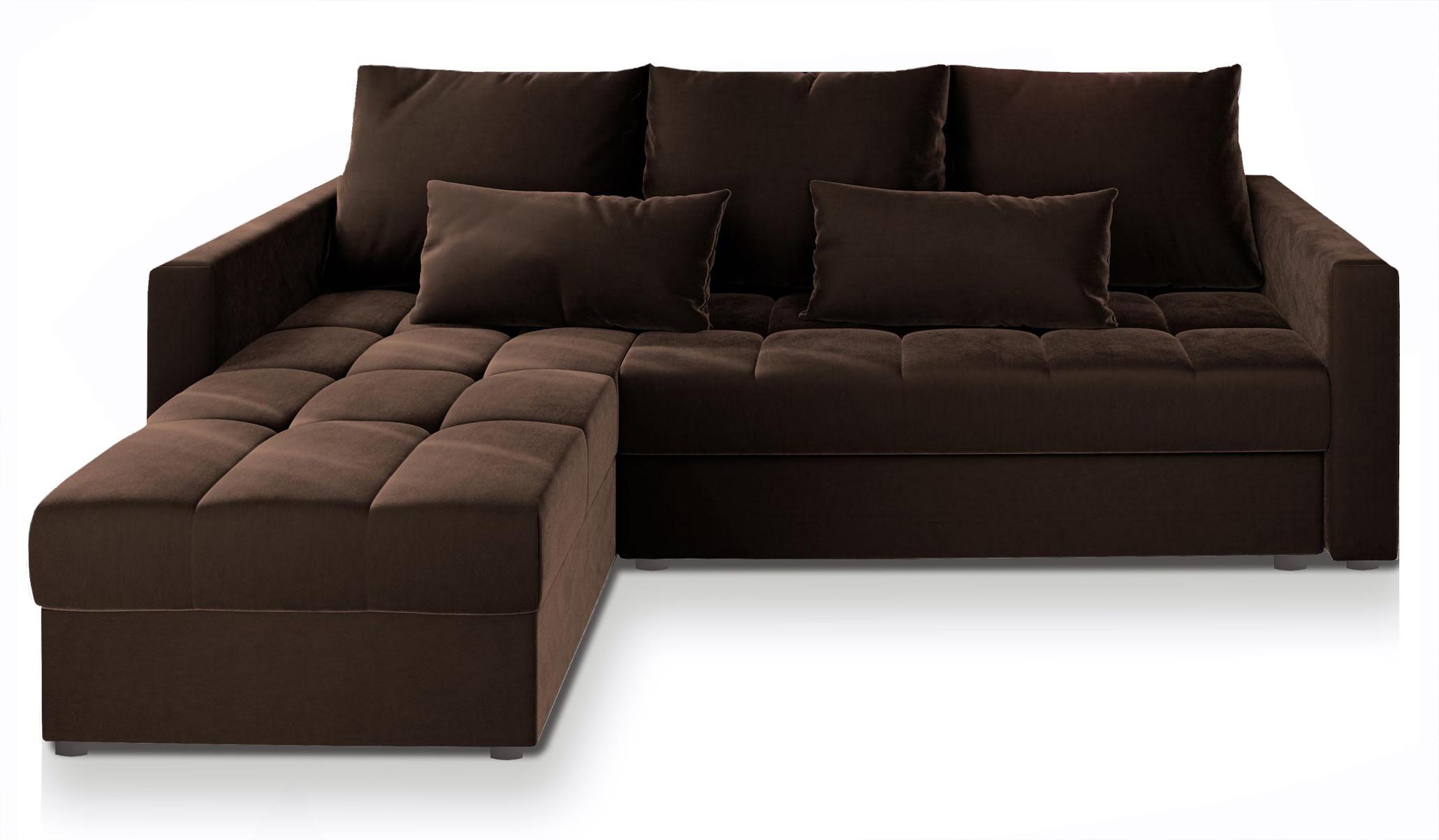 ECKSOFA KOS PIK Braun Plüsch-Stoff mit Schlaffunktion - Braun/Grau, Holz/Kunststoff (220/140cm) - MASSENO