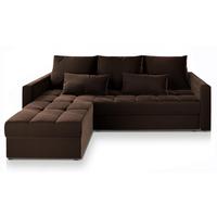 ECKSOFA KOS PIK Braun Plüsch-Stoff mit Schlaffunktion - Braun/Grau, Holz/Kunststoff (220/140cm) - MASSENO