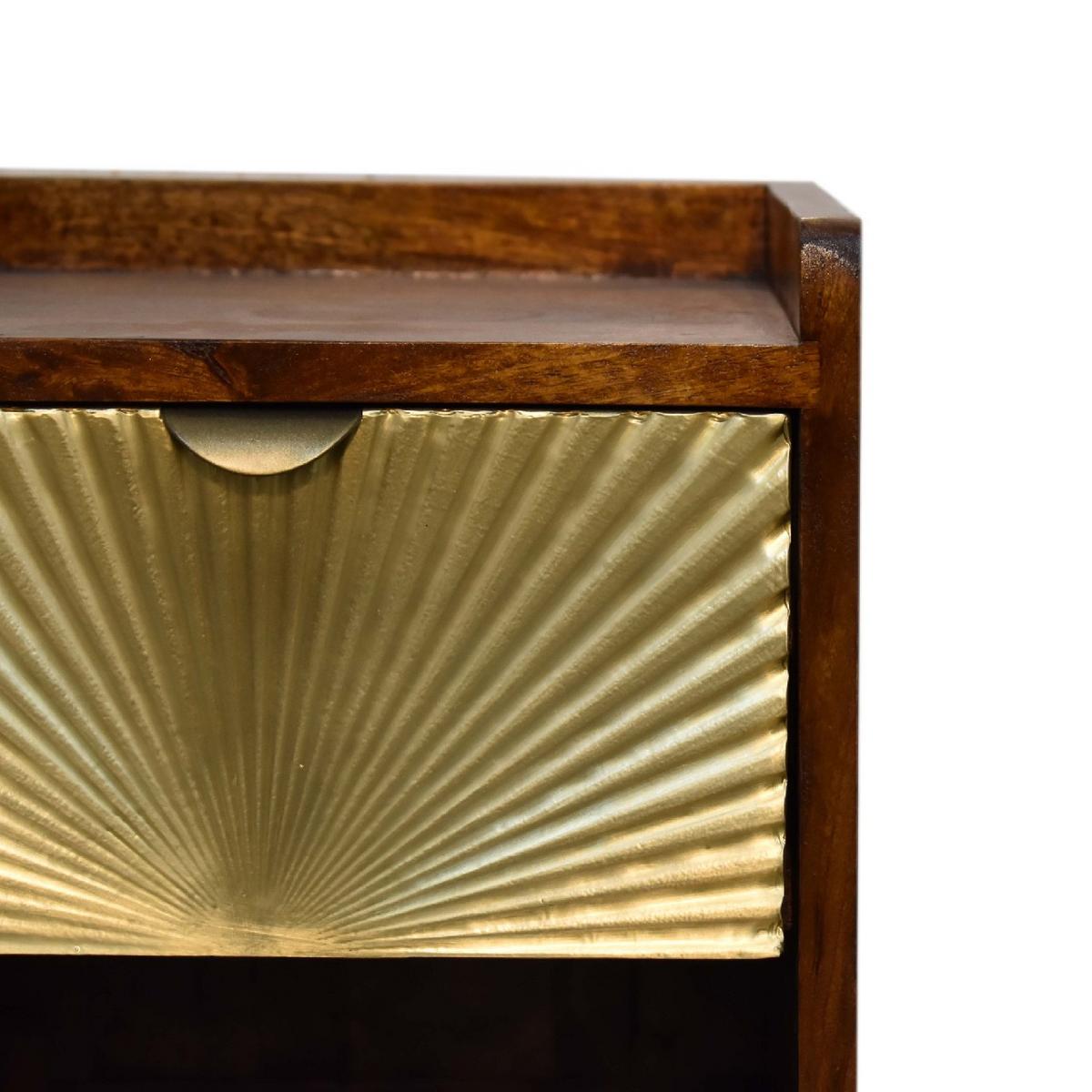 NACHTTISCH Mini Manila Gold mit 1 Schublade, 1 offenes Fach, Braun - Kastanienfarben/Messingfarben, Holz/Metall (30/50/30cm) - Artisan Furniture