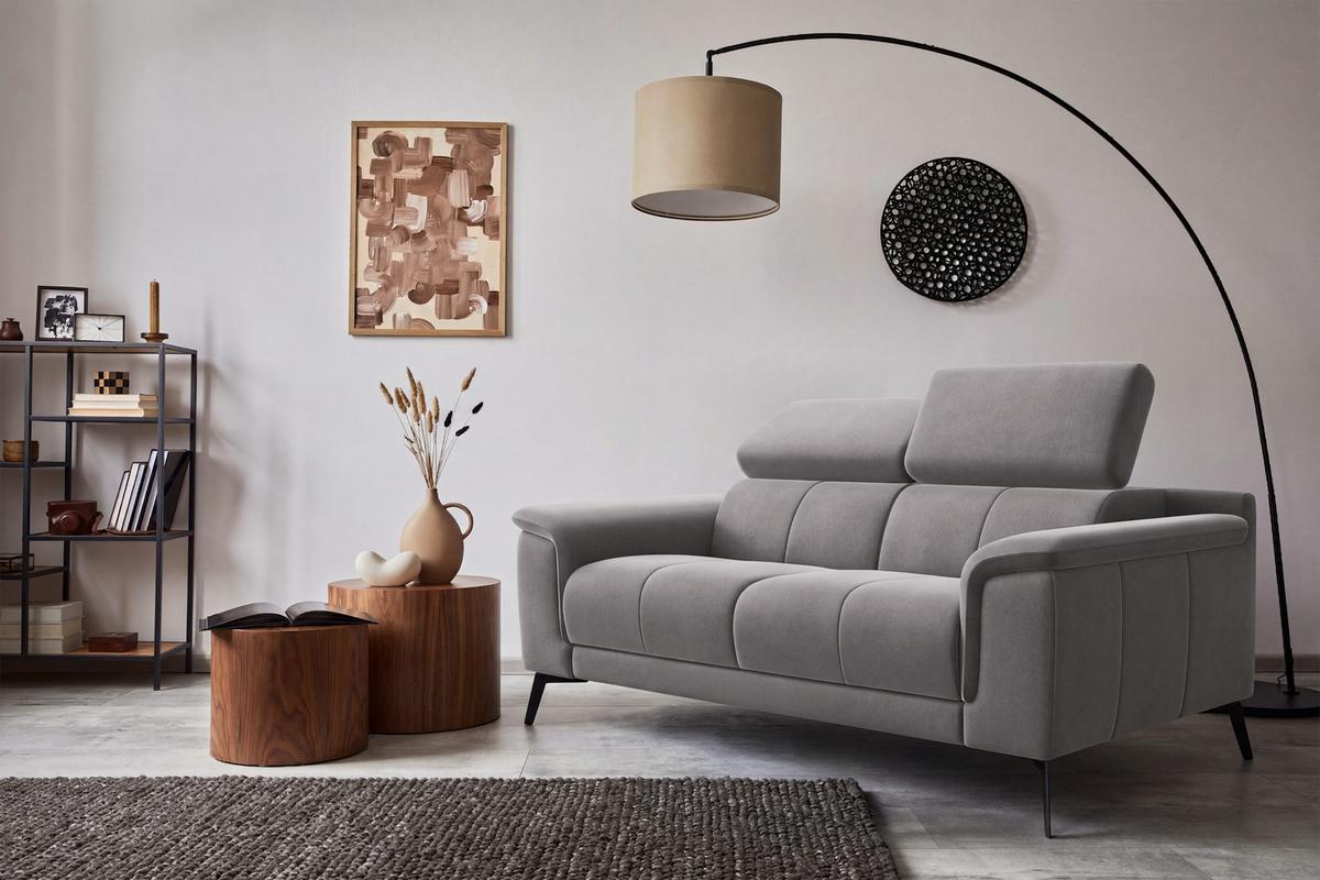 SOFA FIERO 2-Sitzer, Dunkelgrauer Veloursstoff - Dunkelgrau/Schwarz, Holz/Textil (170/82/103cm) - Courtois Laville