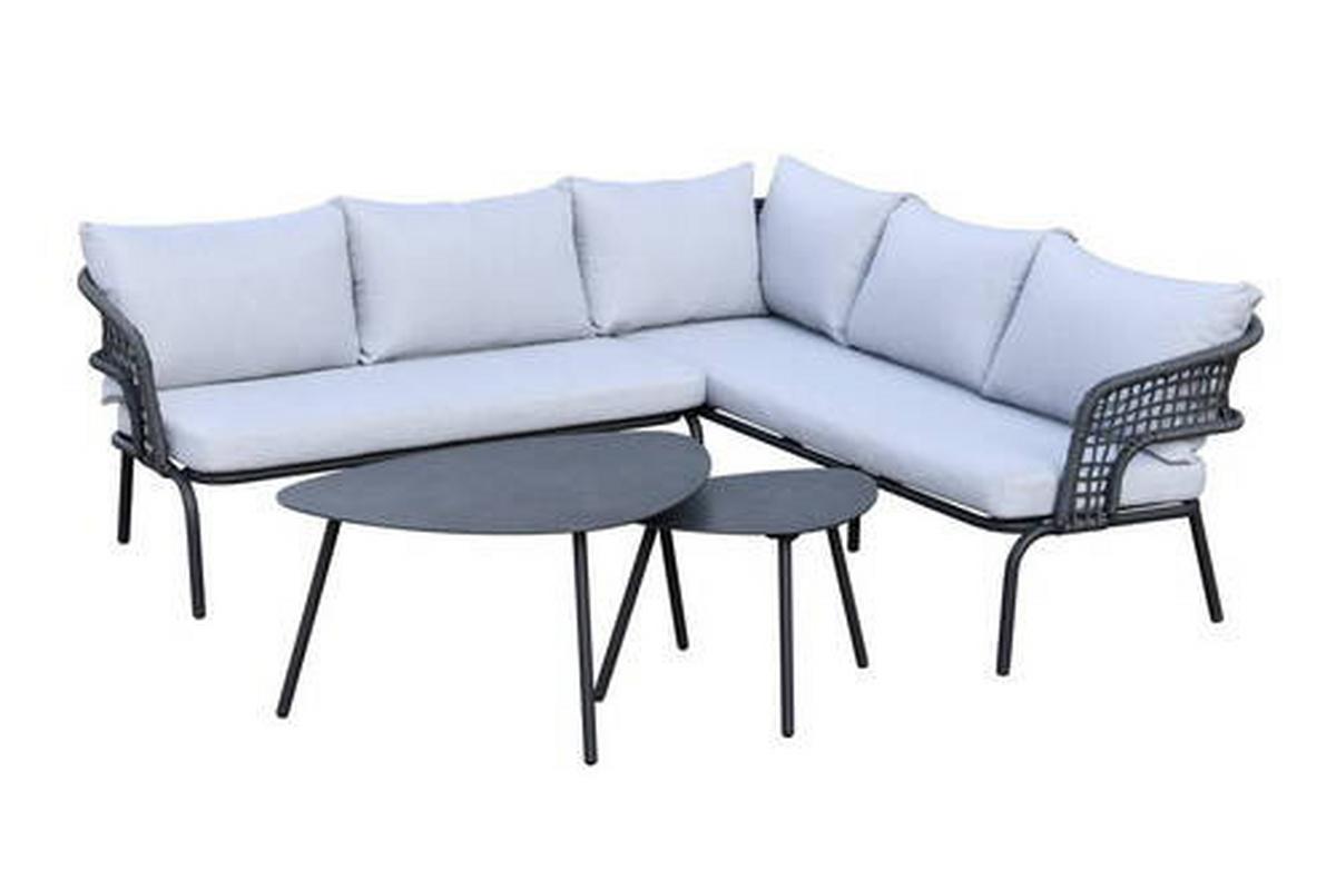 Loungegarnitur Lyon in Anthrazit/Hellgrau - Anthrazit/Hellgrau, Modern, Glas/Kunststoff (194/72/68cm) - Mömax