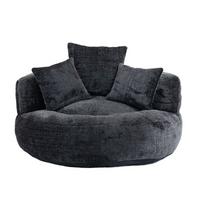 SESSEL chenille bodensessel rund mit kissen - Schwarz, Textil (108/52/108cm) - Urban Meuble