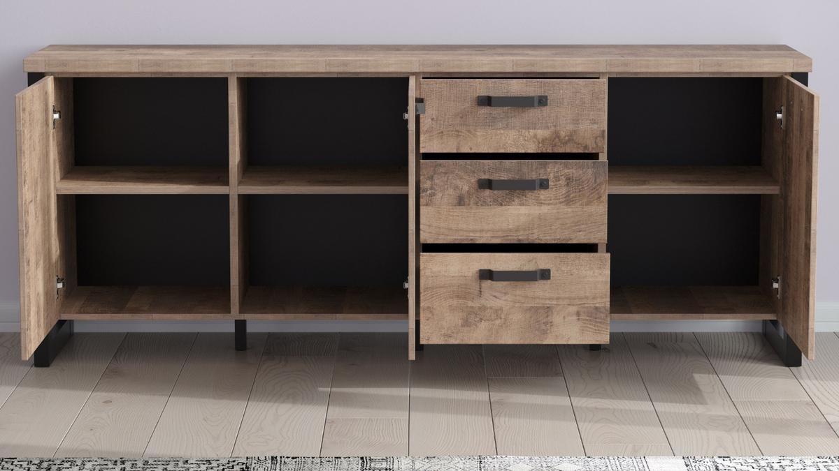 SIDEBOARD Eiche Tabak, schwarz 214 x 86 cm, Kommode mit viel Stauraum - Eichefarben/Schwarz, Holzwerkstoff/Kunststoff (214/86/45cm) - Top.Furn