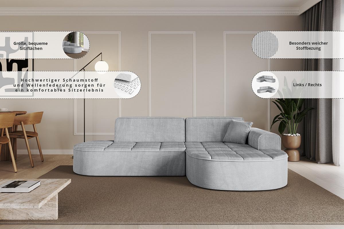 ECKSOFA Ottomane Rechts TARO-L1 - 243x171x79,5 cm Beige - Beige, Holzwerkstoff/Textil (243/171cm) - ALTDECOR