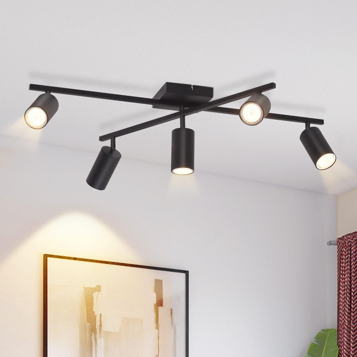 DECKENSTRAHLER Berlinchen 5-flammig 77.5/57.5/21 cm - Schwarz, Metall (77.5/57.5/21cm) - Nettlife