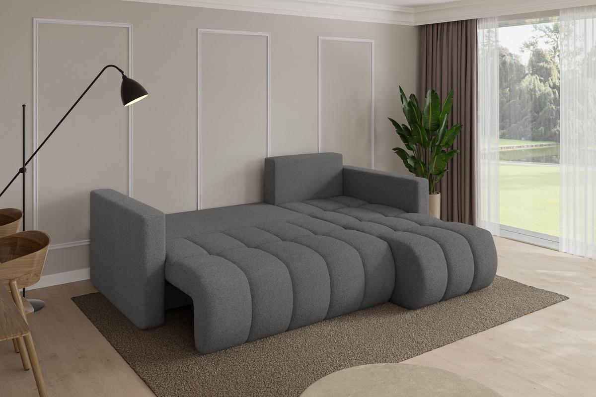 ECKSOFA mit Schlaffunktion Ottomane Rechts GARD-L 226x146x85 Grau Bouclé - Schieferfarben/Schwarz, Holzwerkstoff/Kunststoff (226/146cm) - ALTDECOR