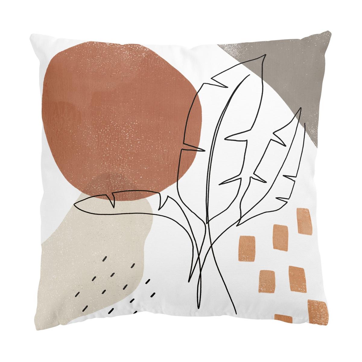 DEKOKISSEN 2er-Set Pflanzenblätter Lineart und Terracotta Farben Set 40/40 cm - Beige, Textil (40/40cm) - Bilderwelten
