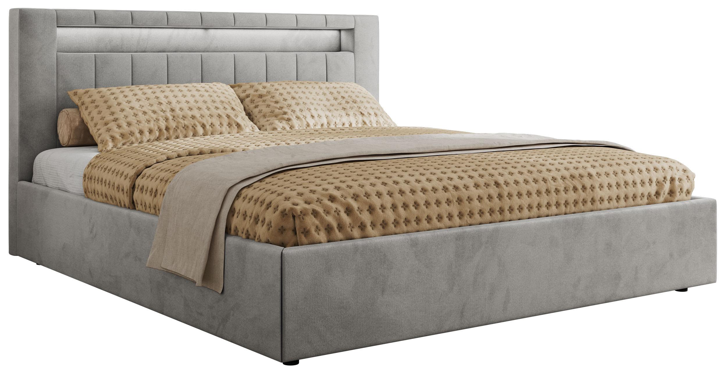POLSTERBETT GOLD 5 CLASSIC 160/200 - Hellgrau Velvet - Pocket-Matratze - Hellgrau, Textil (160/200cm) - MKS