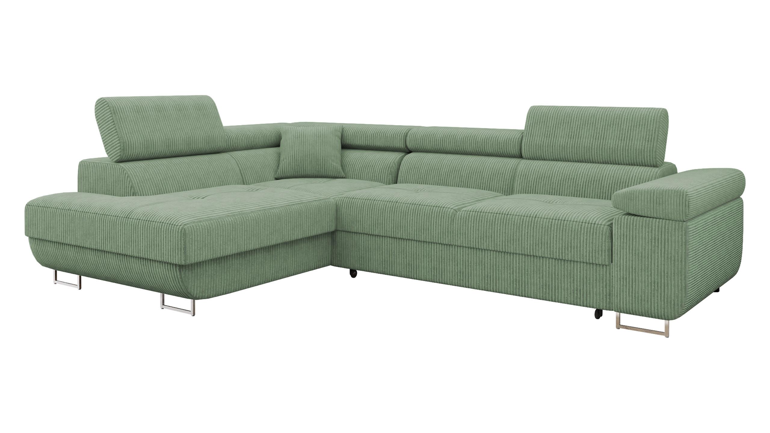 ECKSOFA Torezio Cord, Seite: Links - Grün, Holz/Textil (274/203cm) - MIRJAN24