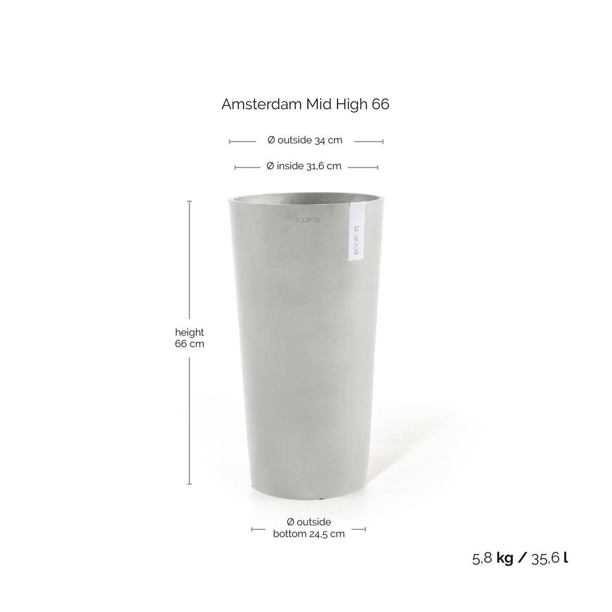 BLUMENTOPF Amsterdam Mid High 34/66 cm Hellgrau - Hellgrau, Kunststoff (34/66cm) - Ecopots