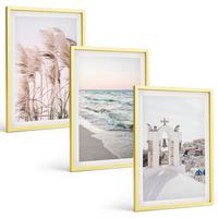 BILDER SET 3er Set - 40x60 cm Goldrahmen - Pflanzen, Meereswellen, Aussicht, Häuser - Goldfarben, Kunststoff (40/60cm) - TULUP