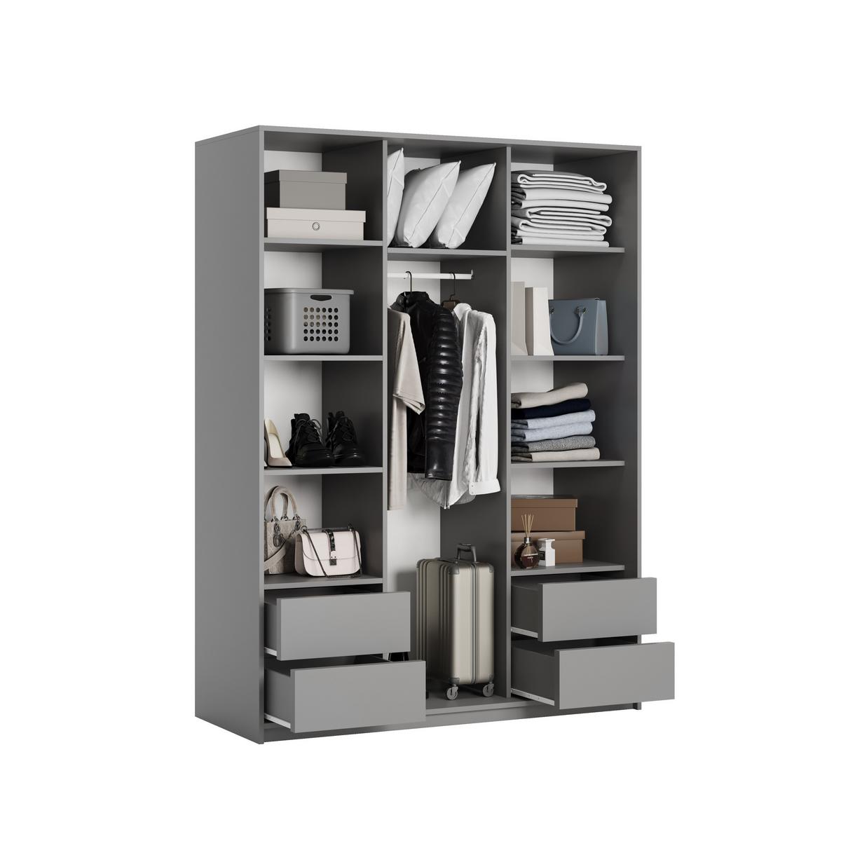 SCHWEBETÜRENSCHRANK NISSE 150/205/60 cm 3-türig Graphitfarben - Graphitfarben, Holzwerkstoff (150/205/60cm) - MASSENO