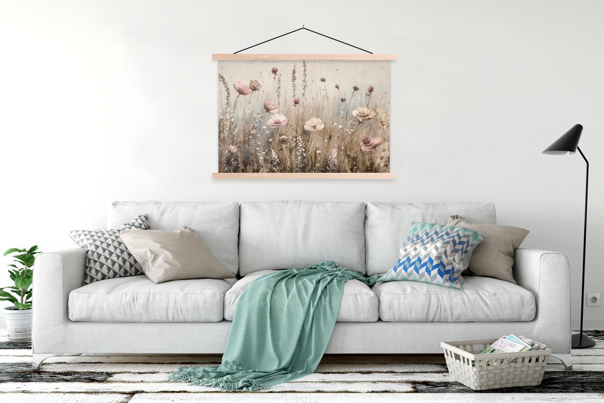 POSTER MIT MAGNETLEISTEN Blumen - Rosa - Modern - Beige Magnetleiste 120x80 cm - Beige, Textil (120/80/0.15cm) - MuchoWow