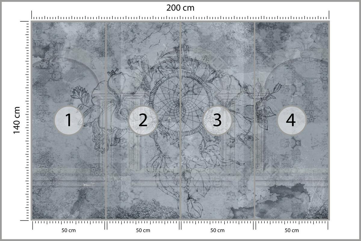 FOTOTAPETE für Schlafzimmer Traumfänger Vintage Säulen 200x140 - Grau, Papier (200/140cm) - Muralo