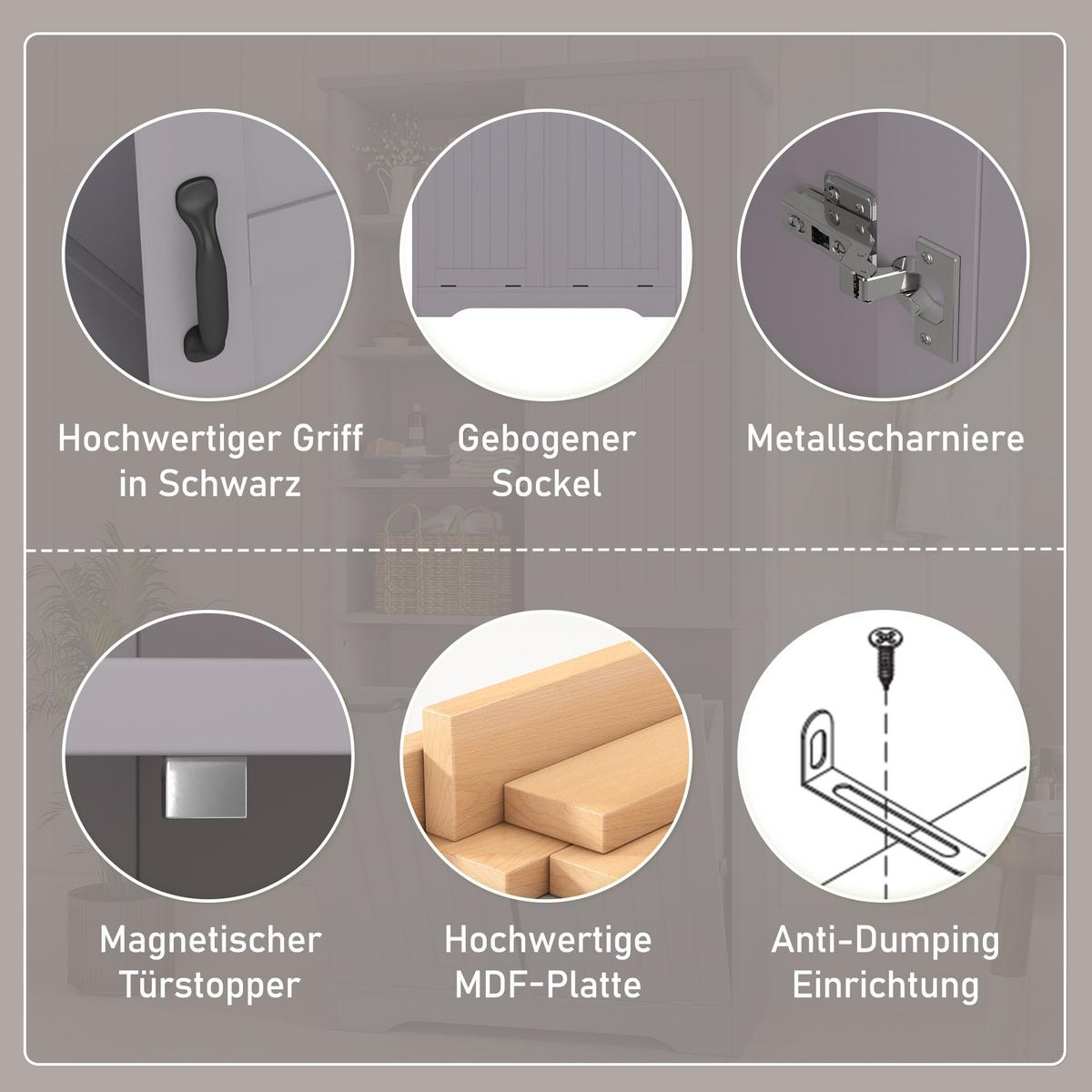 HOCHSCHRANK (Bad) Grau mit Doppel-Wäschekorb - Grau, Holzwerkstoff (78/173/35cm) - Urban Meuble