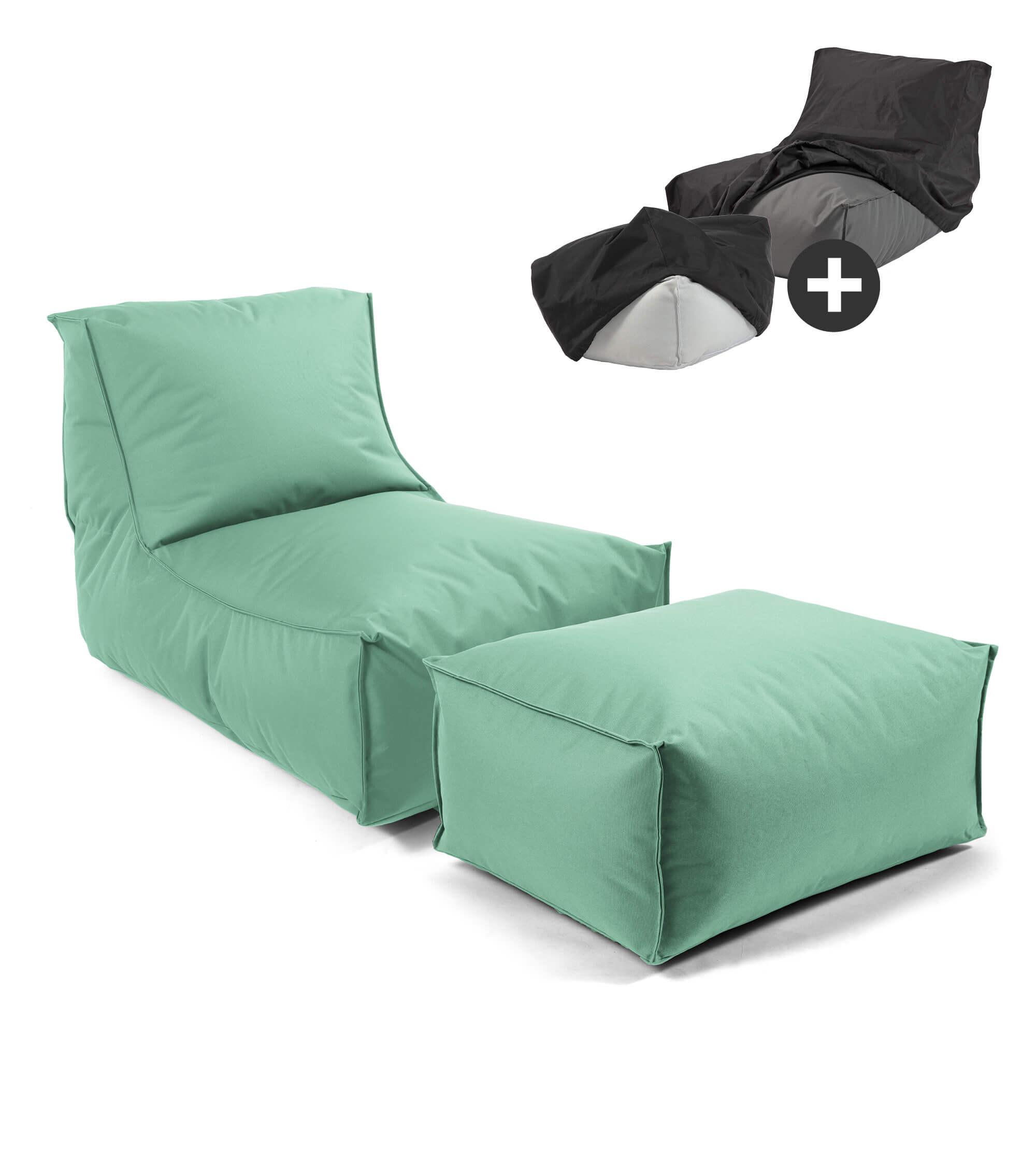 OUTDOOR SITZSACK mit Hocker und Hülle Der Sundowner - Mintgrün, Textil (60/65/95cm) - Mokebo