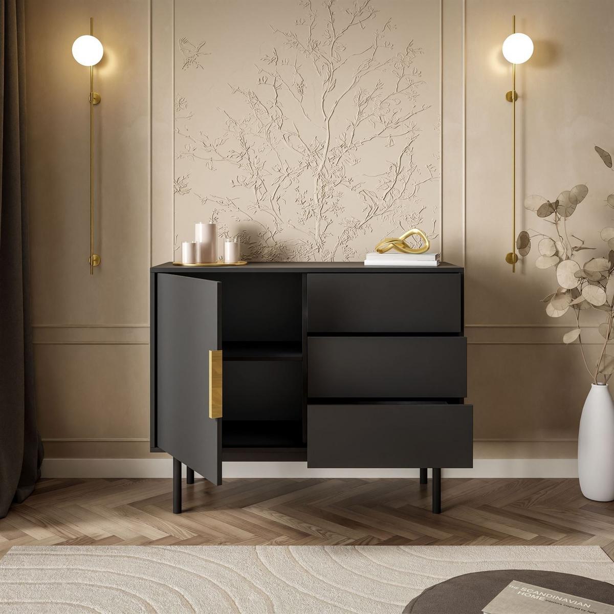 KOMMODE MIRACLE 1D3S mit Schubladen eintrürig Schwarz - Schwarz, Holzwerkstoff (104/82/39cm) - Lookway