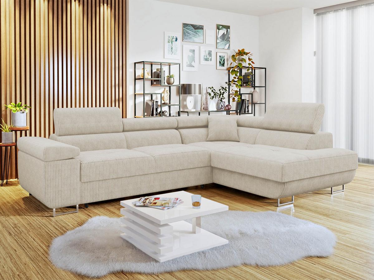 ECKSOFA Torezio Cord, Seite: Rechts - Beige, Holz/Textil (203/274cm) - MIRJAN24