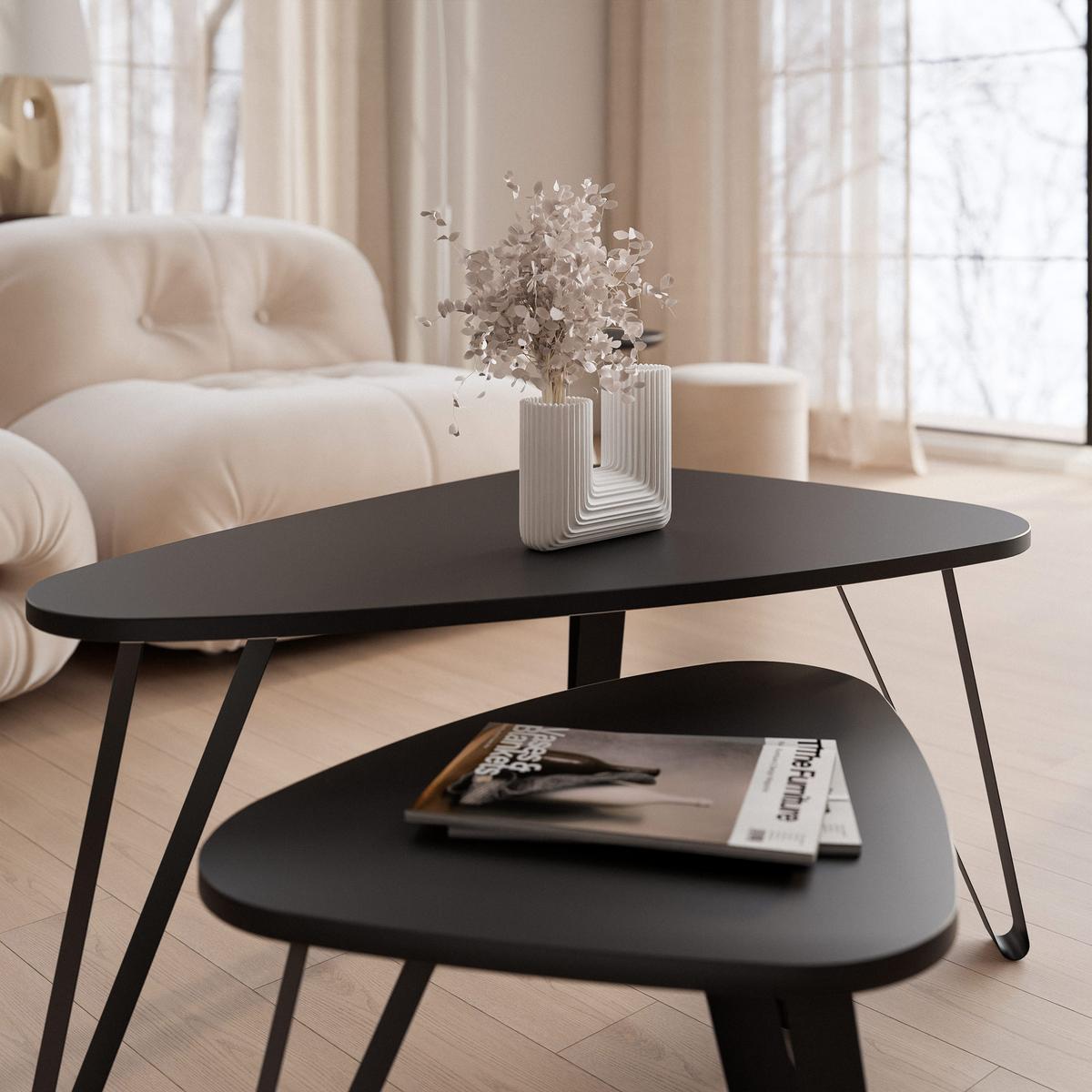 SATZTISCH NOA Stahlgestell, Freiform, Schwarz / Schwarz Molet - Schwarz, Holzwerkstoff/Metall (94/60/42cm) - Idohome