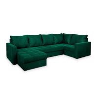 WOHNLANDSCHAFT LORIVO R-S Grün Plüsch-Stoff mit Schlaffunktion - Grau/Grün, Holz/Kunststoff (285/85/150cm) - MASSENO