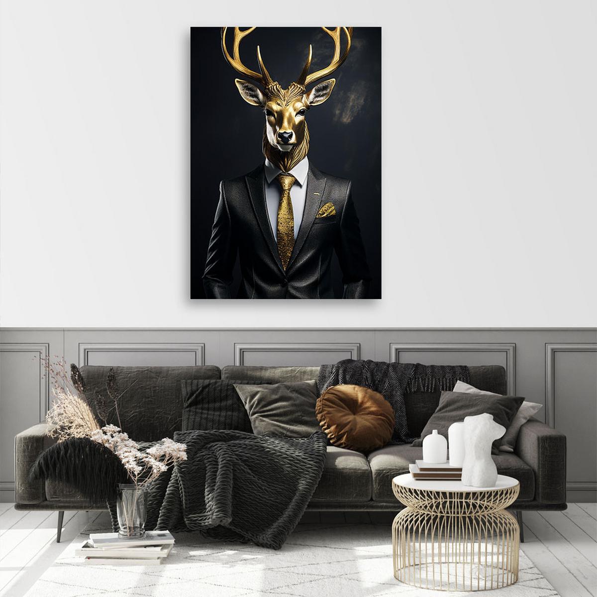 WANDBILD hirschtiere im anzug - Goldfarben, Textil (80/120cm) - Feeby