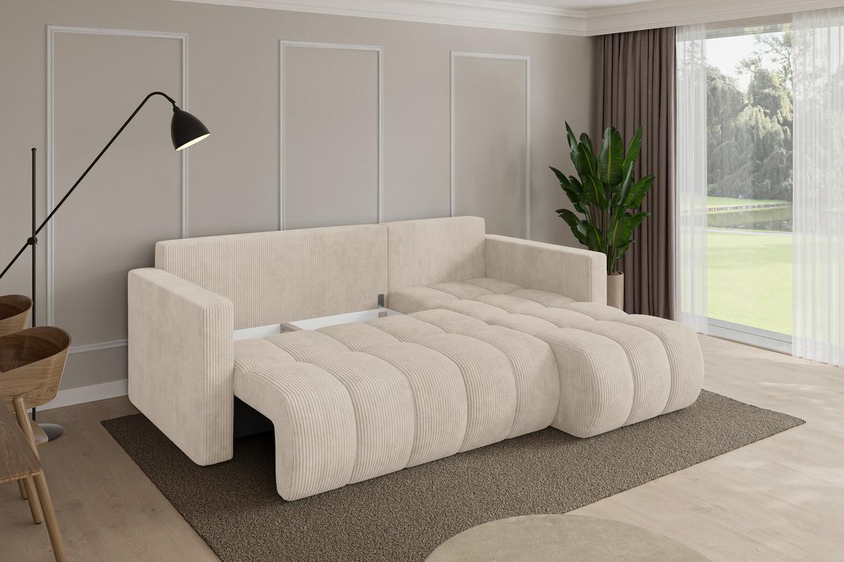 ECKSOFA mit Schlaffunktion Ottomane Rechts GARD-L 226x146x85 Beige Cord - Beige/Schwarz, Holzwerkstoff/Kunststoff (226/146cm) - ALTDECOR