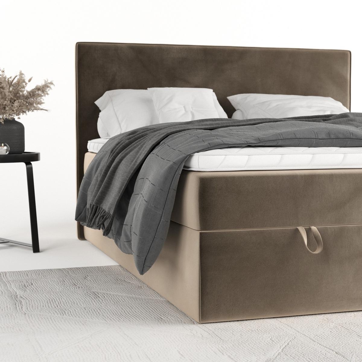 BOXBETT Velma 160/200 cm Taupe im Paros Stoff - Taupe/Schwarz, Holz/Holzwerkstoff (160/200cm) - AltaBeds