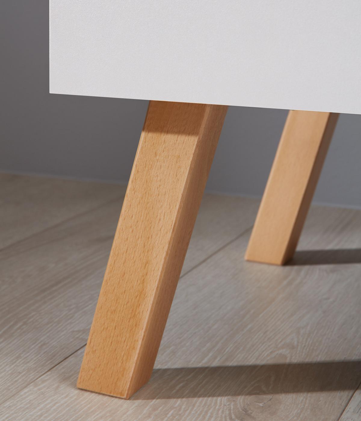 KLEIDERSCHRANK weiß matt mit Buche massiv, 3-türig 130 x 190 cm für Baby- und Kinderzimmer - Eichefarben/Buchefarben, Holz/Holzwerkstoff (60/190/130cm) - Top.Furn