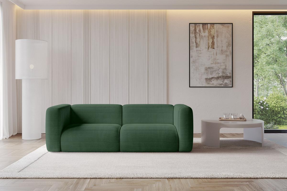 MODULARES Sofa 2-SITZER MIRA-S1 228x89x70 Grün cm Cord - Salbeigrün/Schwarz, Holzwerkstoff/Kunststoff (228/70/89cm) - ALTDECOR
